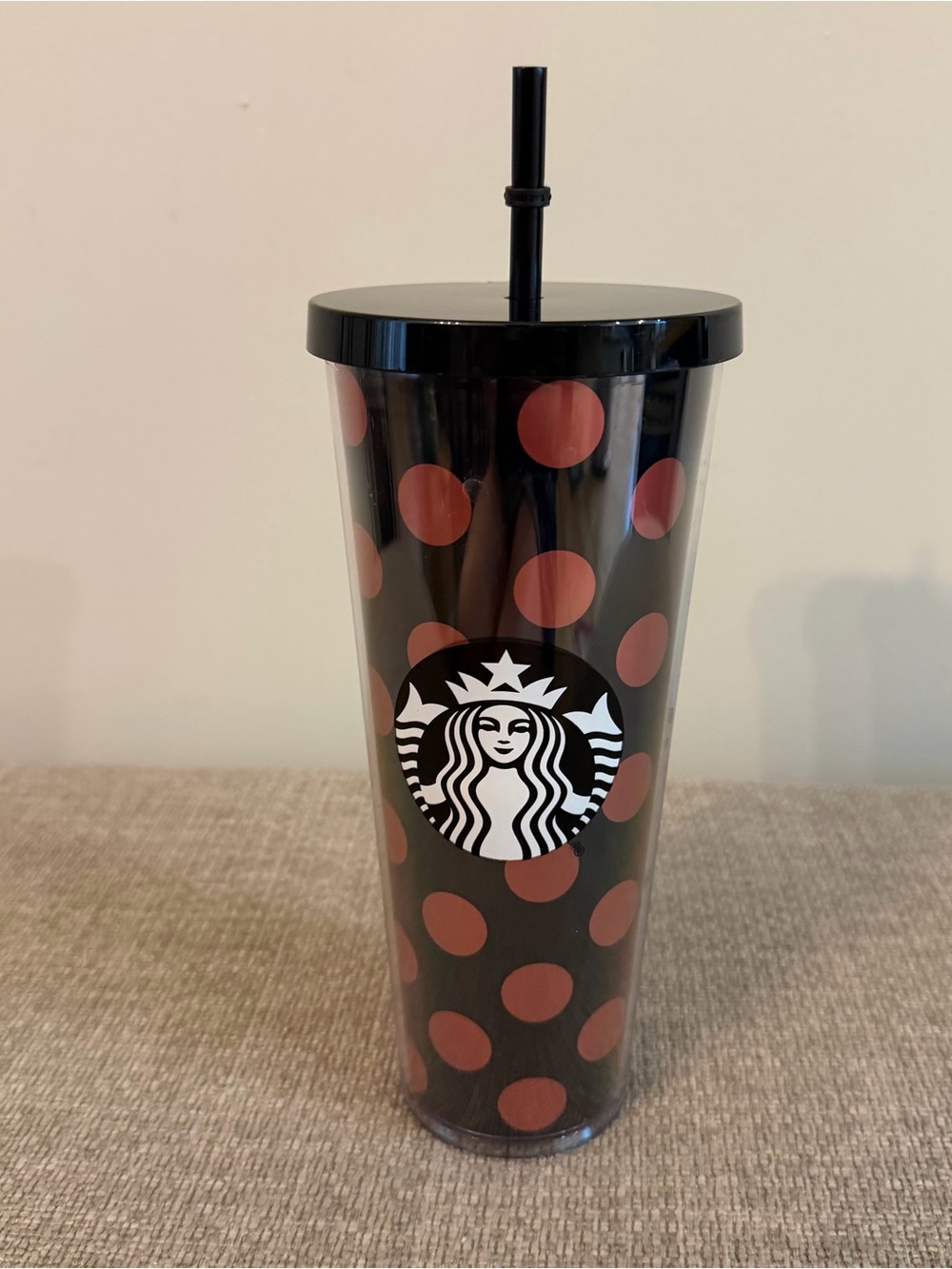 2017 Starbucks Venti Black & Rose Gold Polka Dot Holiday Cold Cup Tumbler 24Oz